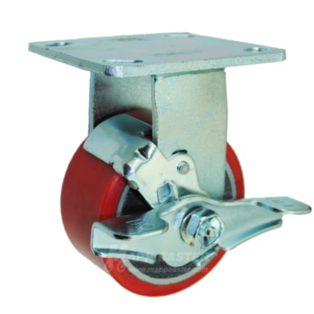 Mapp Caster 4"X2" Red Poly. on Iron Wheel Rigid Caster W/ Brake, 800 Lbs Cap 146PURB420RB